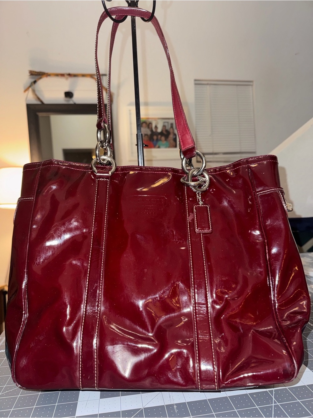 Coach Red Patent Leather Shopper Tote with Embossed Logo